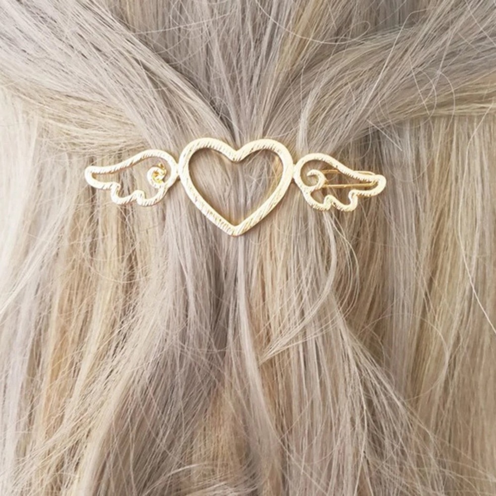 🎉 New Heart & Angel Wings Gold Plated Hair Pin